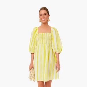 Tuckernuck Yellow Cabana Stripe Annie Smocked Dress - Size Medium